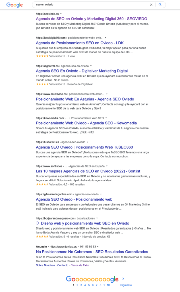 primera posición Seo en Oviedo